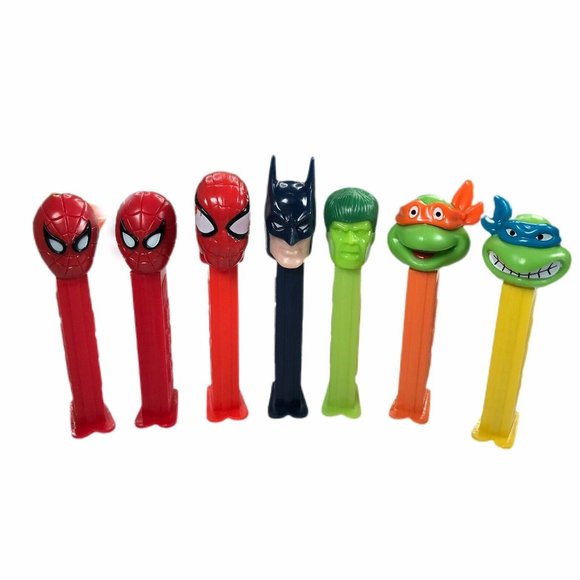 Pez Candy Dispensers VTG Super Hero Set of 7 Spiderman TMNT Batman Hulk Marvel - Picture 1 of 11
